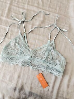 Mentionables Lace & Mesh Button Bralette - Something Blue color